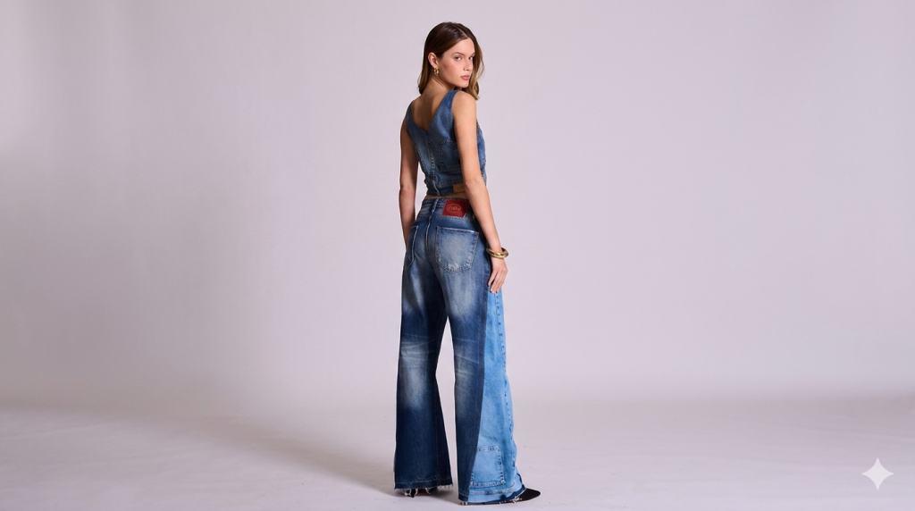 Imagem de um conjunto jeans feminino
